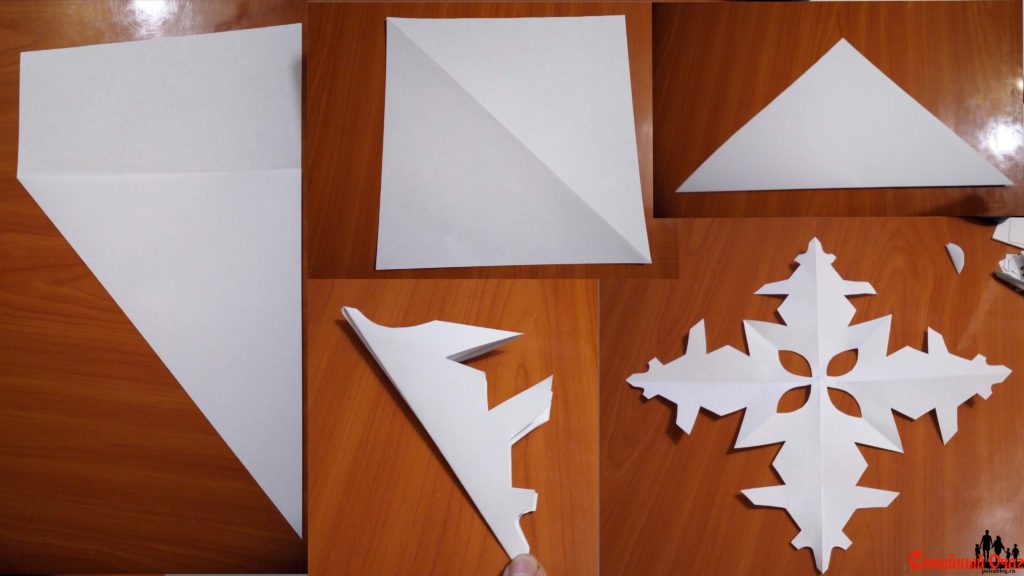 Простая схема складывания бумаги для снежинки